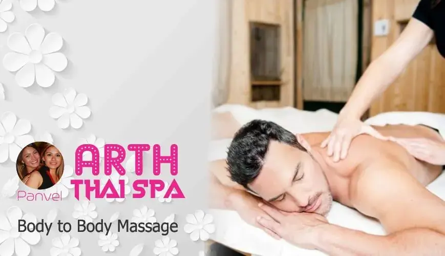 A man lies face down on a massage table while a therapist works on his shoulders at Arth Thai Spa in Mumbai