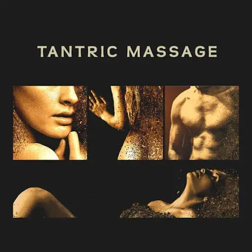 Golden-toned collage of close-up body and face portraits for Nina's Paradise erotic massage salon in Paris