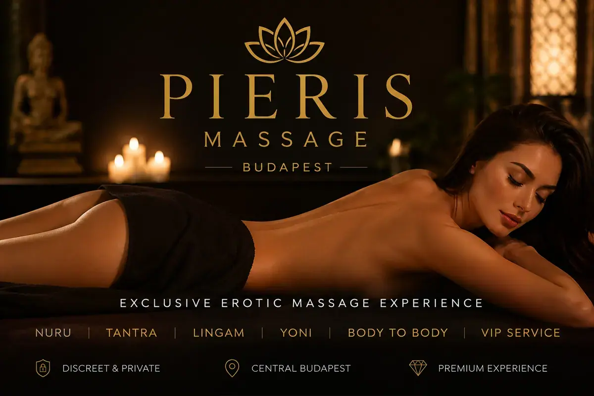 Woman lying face down on a massage table in a candlelit room with a Buddha statue, at a Budapest massage salon