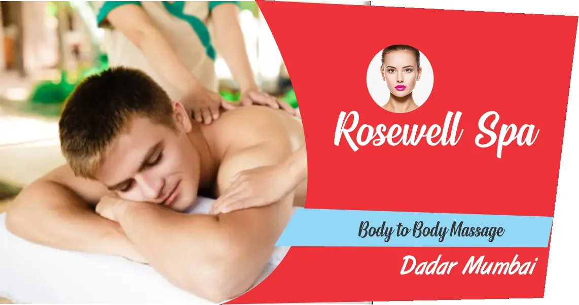 A shirtless man lying face down on a massage table while a therapist works on his shoulders at Rosewell Spa, Mumbai