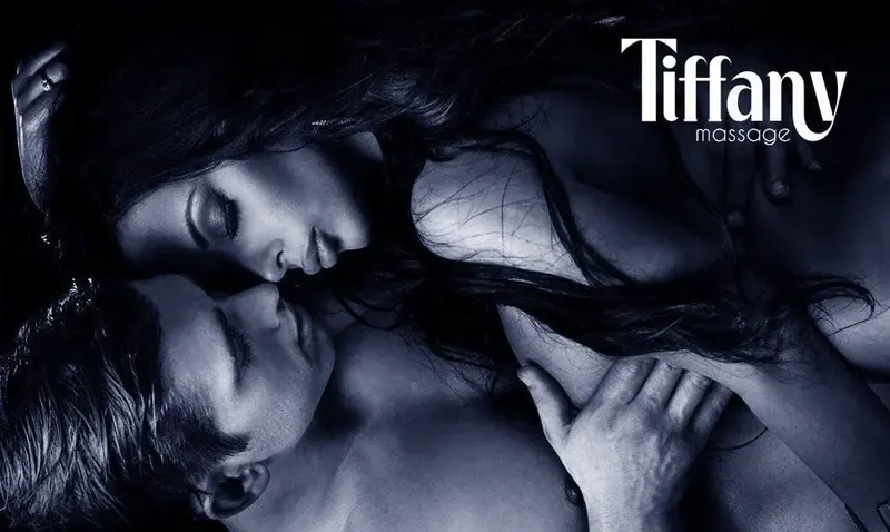Promotional image of an intimate couple embracing at Tiffany Massage in Prague