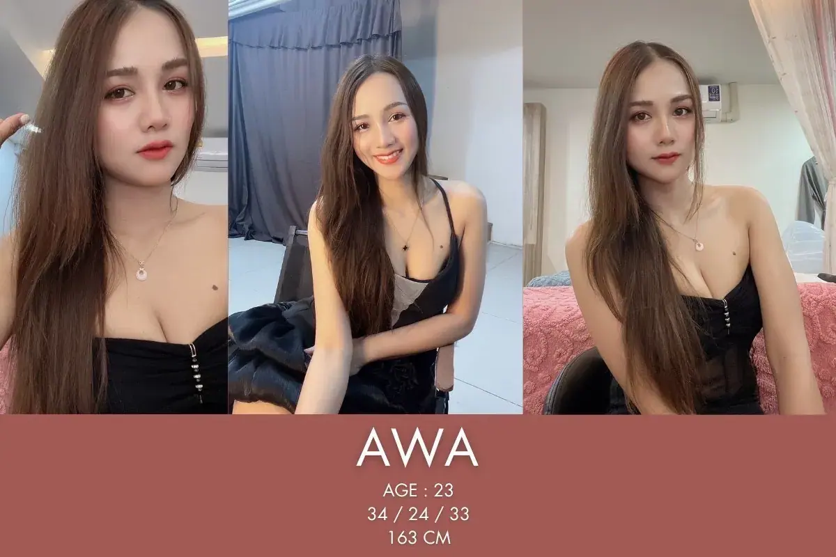 Three portraits of a young woman with long brown hair in a black top, shown in a profile card for Venus Massage Bangkok