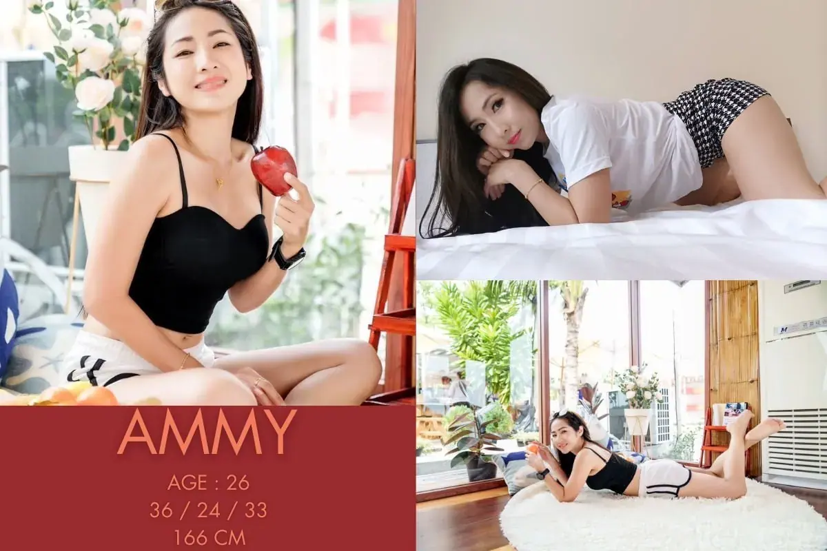 Collage of three photos of a smiling young woman posing in casual clothes, at Venus Massage Bangkok, Bangkok